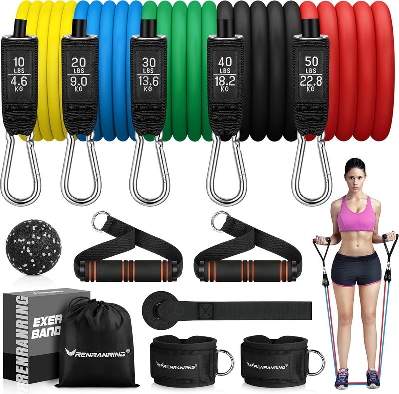 RENRANRING Resistance Bands for Working Out, 150LBS Exercise Bands, Workout Bands, Resistance Bands Set with Handles for Men Women, Legs Ankle Straps for Muscle Training - Image 1